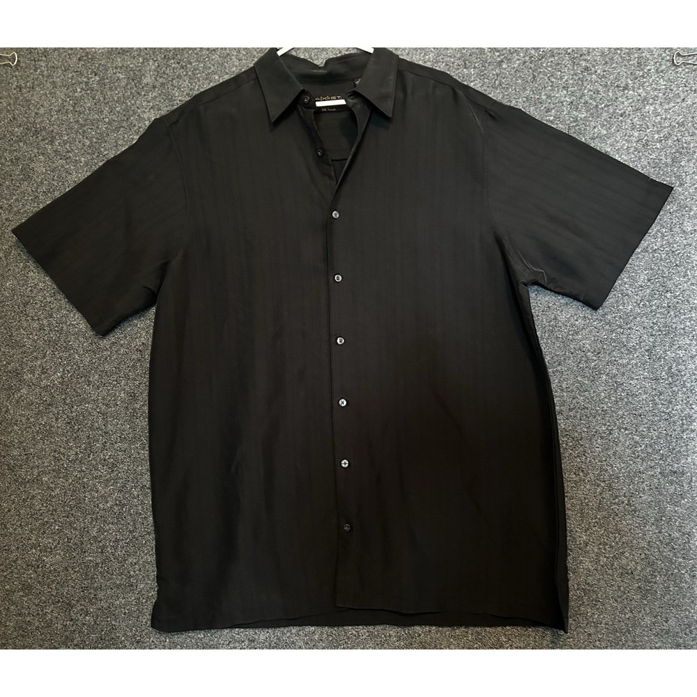 Axist Men's Silk Touch Short Sleeve Shirt Black-Subtle Vertical Stripe Size XLT